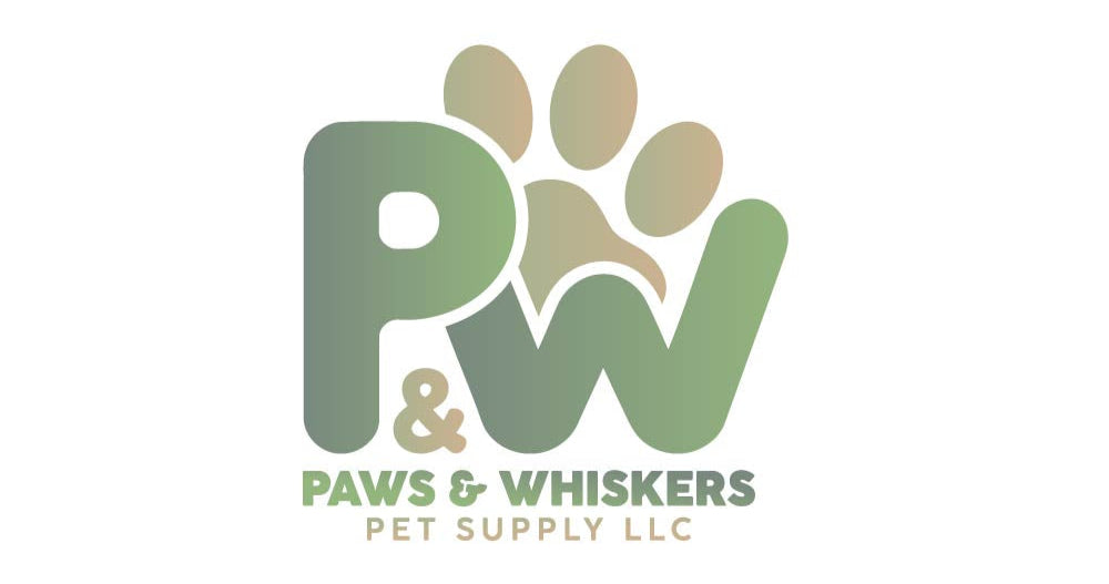Logo of Paws & Whiskers Pet Supply LLC with paw prints and text on a white background