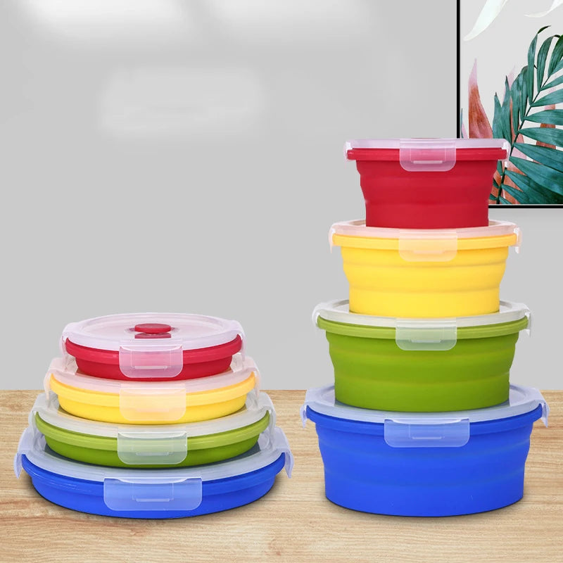 Collapsible Silicone Food Bowls - High Temperature Resistant Portable Foldable Lunch Box - 350ml/500ml/800ml/120ml Sizes Available - Blue/Green/Pink Colors - Reusable & Durable - Easy to Store & Clean - Mainland China Origin